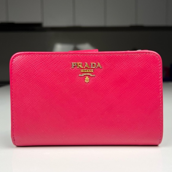 Prada Saffiano Bifold Wallet Fire Pink - Picture 1 of 9